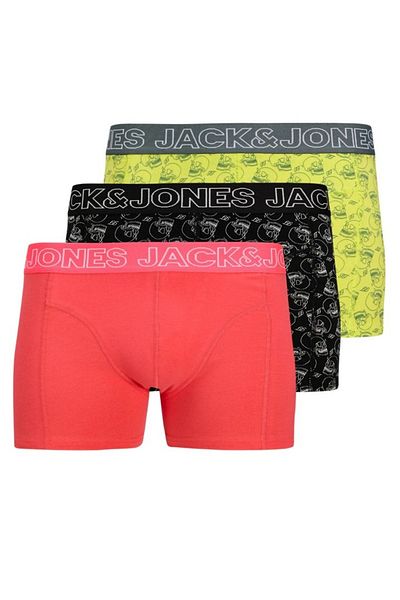 Jack & Jones J&J Jaccapri Skull Men's Pack of 3 Colorful Logo Coral Yellow Black Boxers