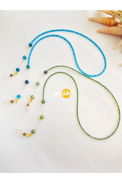LiKESUN Women's Glasses Rope Glasses Chain with Double Apatite and Jade Stone (Green and Blue Total 2 Pieces)