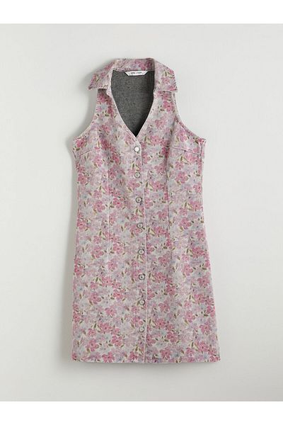 LC Waikiki New Season Shirt Collar Floral Jean Dress - S5O037Z8