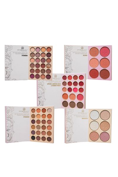 LOVEME BEAUTY Christine 5 in 1 Palette Book: Eyeshadow + Highlighter + Blush + Lipstick + Concealer + Eyebrow Tattoo