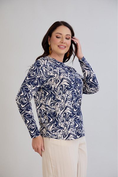 Butik Ayseba Women's Navy Blue Beige Buttoned Cotton Combed Cotton Plus Size Mother Blouse Shirt