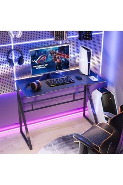 AGD Computer Gaming Desk and Workstation, Carbon Fiber Surface by - (K) 100 x 48 x 75 cm, Black Colo