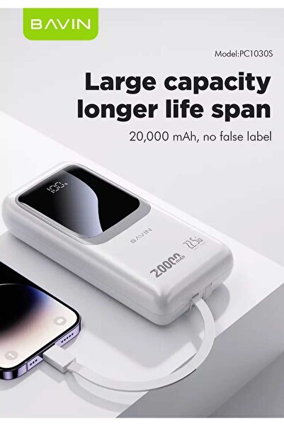 Generic 20000mAh 22.5W Power Bank with PD Port, USB Ports, 2 Built-in Cables, and Display