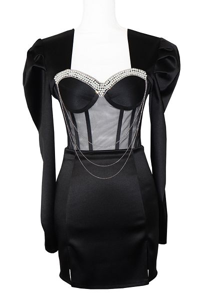 Atelier Anca Socolovschi Rochie tip corset, neagră cu strasuri, mărimea 36