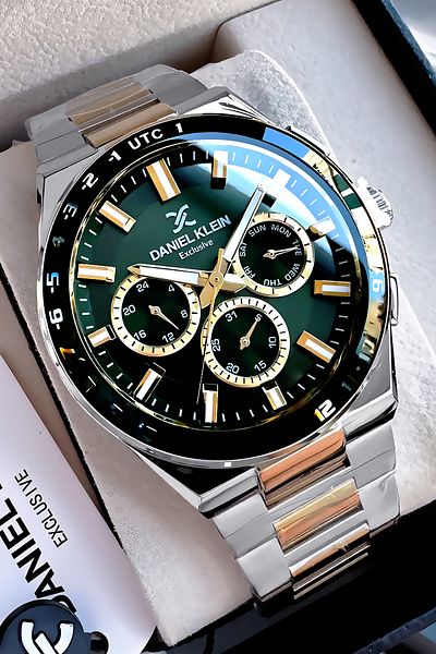 Daniel Klein Exclusive Groom's Men's Watch Waterproof Silver Gold - Steel Cord Gift Bracelet Dke2136C1