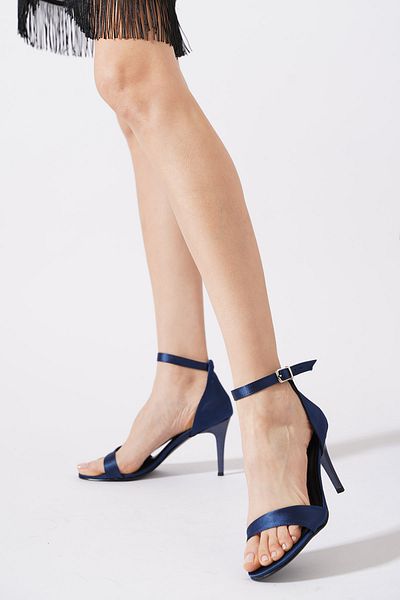 Himushe Karly Single Strap Heeled Women's Shoes Navy Blue Satin