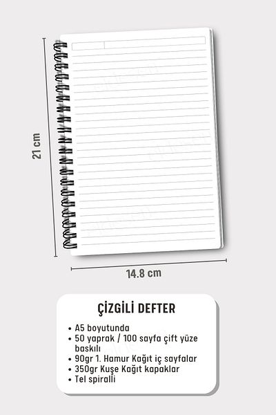 Eldesen Tasarım Van Gogh A5 Spiral Line School Notebook, 50 Sheets 100 Pages, Cardboard Cover Notepad