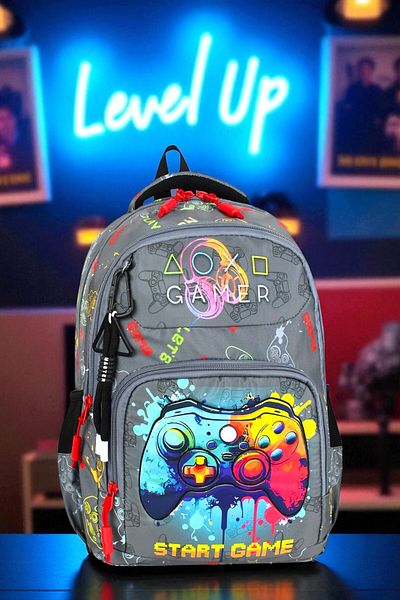 Shopiolog Primary School Orthopedic Waterproof 3 Compartment Primary School Boy's Backpack with Water Bottle