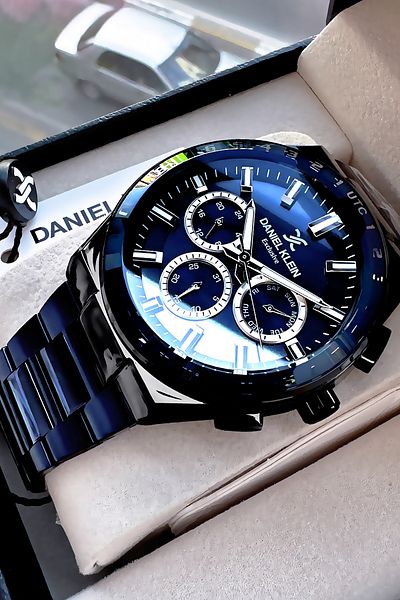Daniel Klein Exclusive Groom's Men's Wristwatch Waterproof Navy Blue Color Steel Band Gift Bracelet Dke2136C7