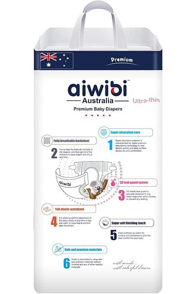 Aiwibi Diapers, Series Light Feather Premium Nappy, Ultra-Soft and Absorption, Hypoallergenic and Le