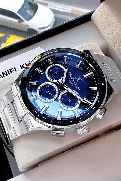 Daniel Klein Exclusive Groom's Men's Watch Waterproof Silver Blue - Steel Band Gift Bracelet Dke2136C4