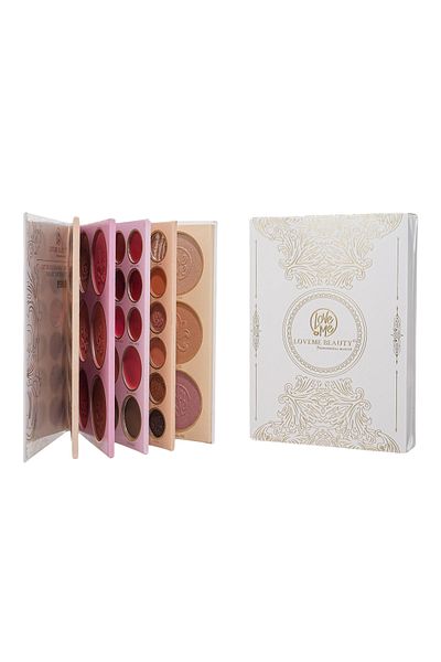LOVEME BEAUTY Christine 5 in 1 Palette Book: Eyeshadow + Highlighter + Blush + Lipstick + Concealer + Eyebrow Tattoo