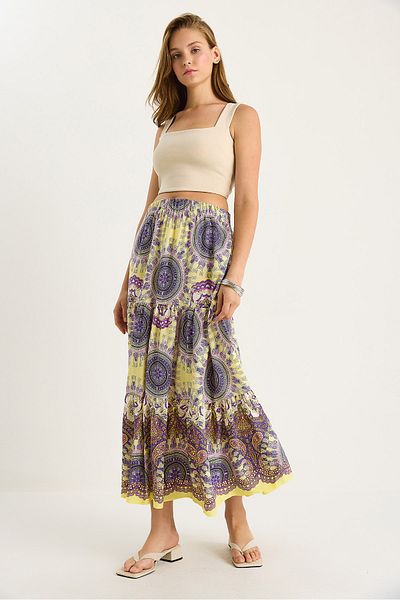 Bianco Lucci Women's Patterned Elastic Waist Long Vsicon Skirt 8045 60283479