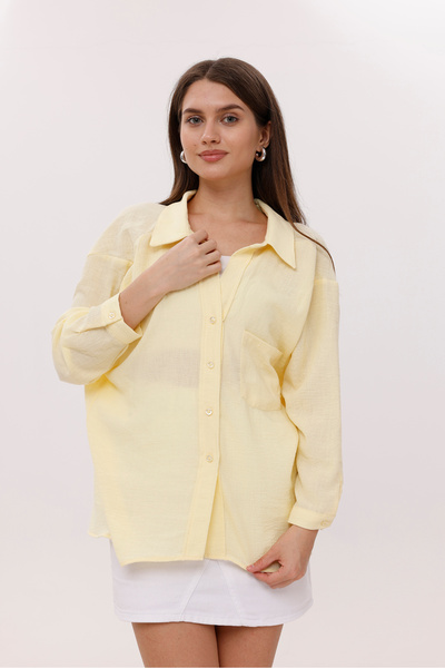 LA PANTE Cămașă de damă cu buzunar frontal Cămașă de damă galbenă cu umăr dez...