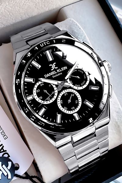 Daniel Klein Exclusive Groom's Men's Watch Waterproof Silver Black - Steel Band Gift Bracelet Dke2136C5