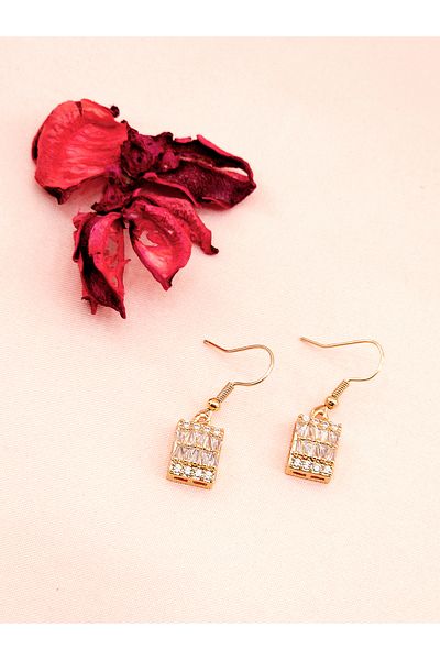 luree accessories Rectangular Baguette Motif Zircon Stone Earrings
