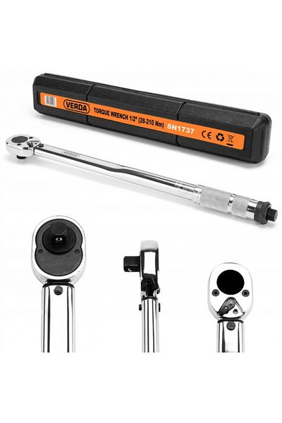 VERDA Cheie dinamometrică pentru roți cu certificat de calibrare 1/2" 28-210 Nm în cutie SN1737