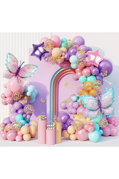 Baloane Vesele Colorful Balloons Arcade With Butterflies 79 Pieces ARC175