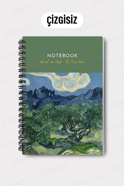 Eldesen Tasarım Van Gogh A5 Spiral Unlined School Notebook, 50 Sheets 100 Pages, Cardboard Cover Notepad