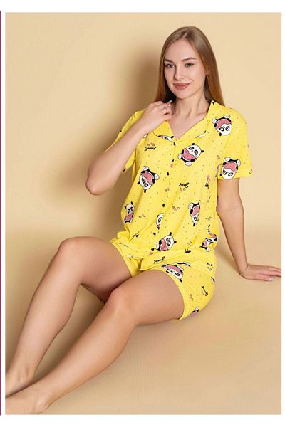 GİYDİNGİYDİN Women's Shirt Shorts Patterned Pajama Set