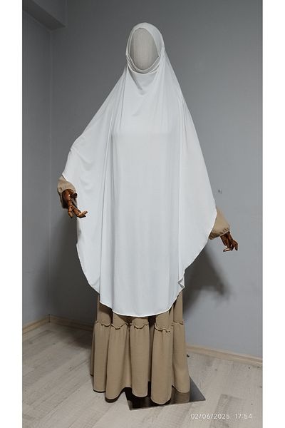 AHRAR tesettür Full Length Sandy Souffle Khimar Hijab Scarf White