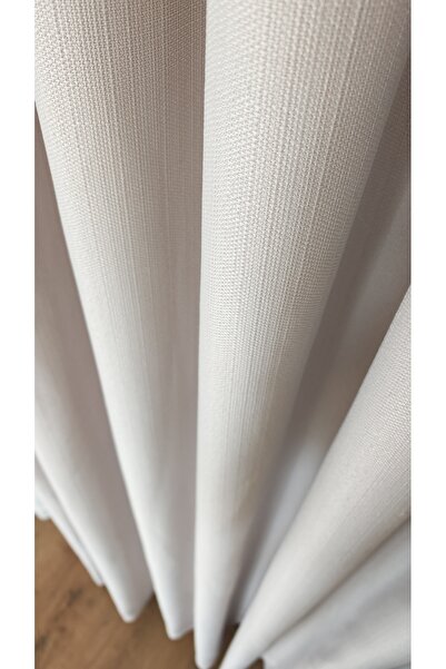 Yuka Linen Textured Beige Ecru Panel Background Curtain Luxury Heavy Weight Tek Wing 1/3 Tight Pleated Solid Color