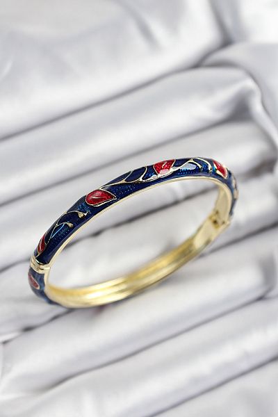 SeyCey.co Mineli Brass Red and Navy Blue Leaf Motif Gold Color Women's Handcuffs