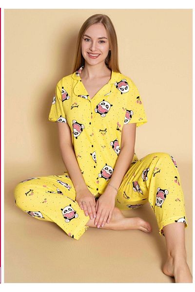 GİYDİNGİYDİN Women's Shirt Patterned Pajama Set