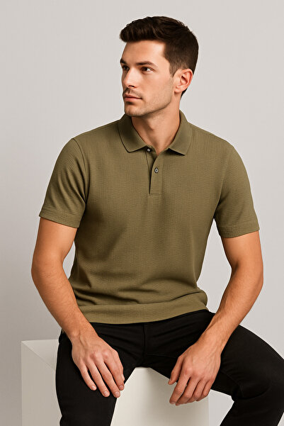 UOMOPARK 2761 Urban Waffle Texture Comfort Polo Neck Shirt