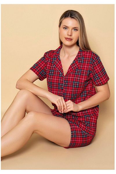 GİYDİNGİYDİN Women's Shirt Shorts Patterned Pajama Set