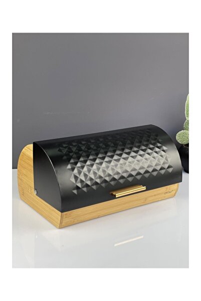 AROW Lüx Bambu Siyah Metal Raylı Kapaklı Ekmeklik