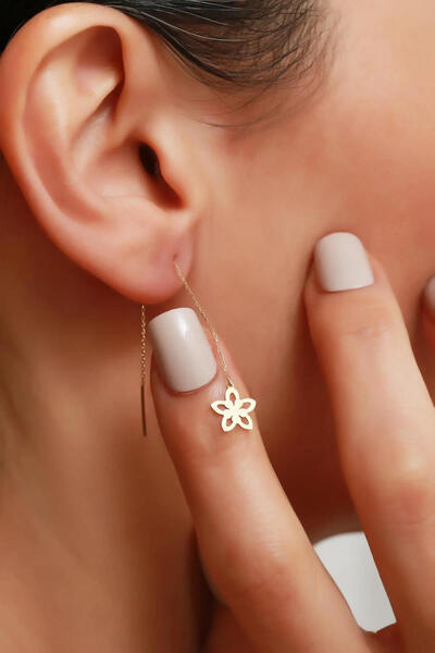 AMES GOLD KUYUMCULUK 14 Ayar Altın Yıldız Çiçekli Zincir Küpe