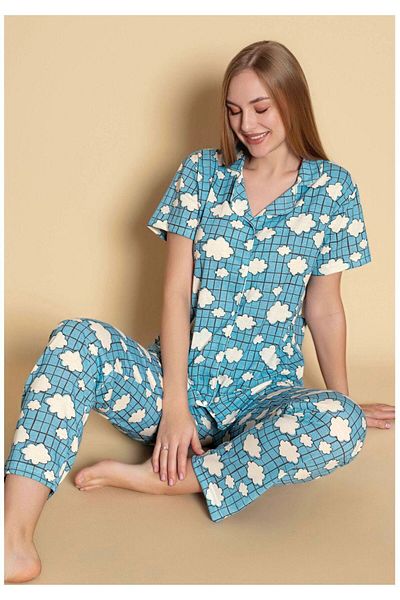 GİYDİNGİYDİN Women's Shirt Patterned Pajama Set