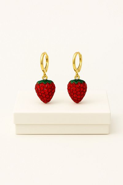 MakeWell Non Tarnish Steel Cherry Strawberry Design with Zircon Stone Steel Earrings Suitable for Children Teenagers Adults