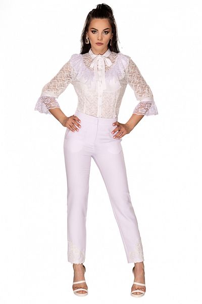 Atmosphere Fashion Elegant white trousers with lace