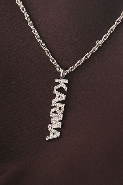 Clariss Silver Colored Zircon Stone Mixed Lettering Necklace