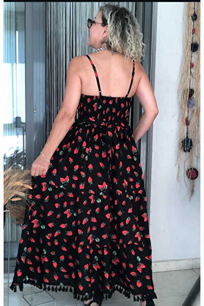 Dila Butik Çilek Desen Püsküllü Dokuma Elbise