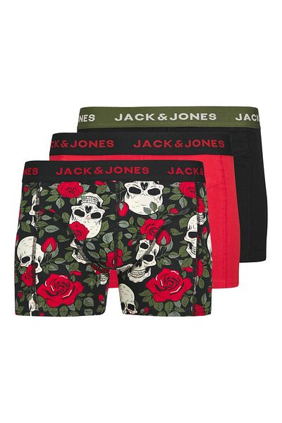 Jack & Jones J&J Jachenry Scull Mixed Color 3-Pack Red Mix Black Boxer Pack