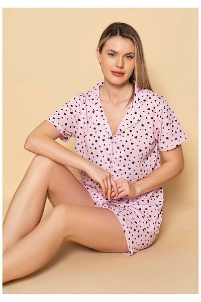 GİYDİNGİYDİN Women's Shirt Shorts Patterned Pajama Set