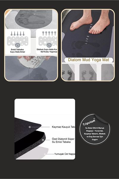 TRİPULAM Water Absorbent Magic Bath Mat – Round, Non-Slip Base, Suitable for Ablution and after Shower