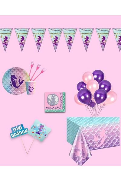Evabrite Mermaid Birthday Party Set |   Between 1-5 Years |   Fish Tail Themed Girl's Table Ornaments 16 Li