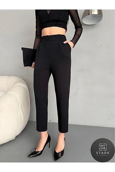 Rift Jeans High Waist Elastic Carrot Cut Cloth Pants with Clips