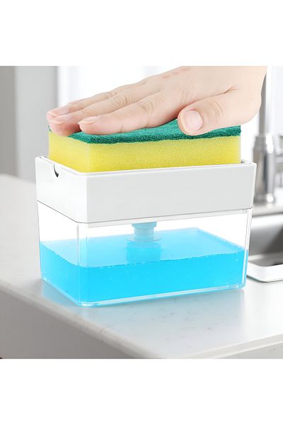 Tim Dispenser pentru Detergent Lichid cu Suport pentru Burete de Bucatarie, capacitate 380 ml