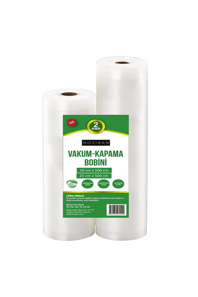 Novisan 1 Adet 20cmx5 Mt + 1 Adet 25cmx5 Mt Toplam 10 Metre Vakum Bobini Tırtıklı Ev Tipi Vakum Poşeti