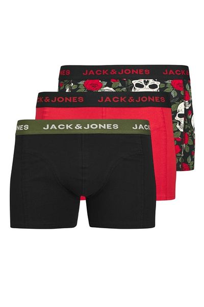 Jack & Jones J&J Jachenry Scull Ανδρικό πακέτο μπόξερ 3 τεμαχίων με πολύχρωμο λογότυπο μαύρο κόκκινο μείγμα