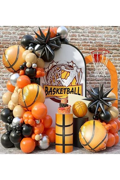 Baloane Vesele Balloon Arch Party Basket Black Orange 100 Pieces ARC147