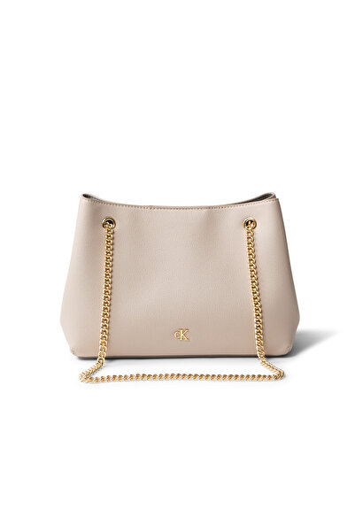 Calvin Klein Minimal Monogram Shoulder Wi Beige Women's Bag
