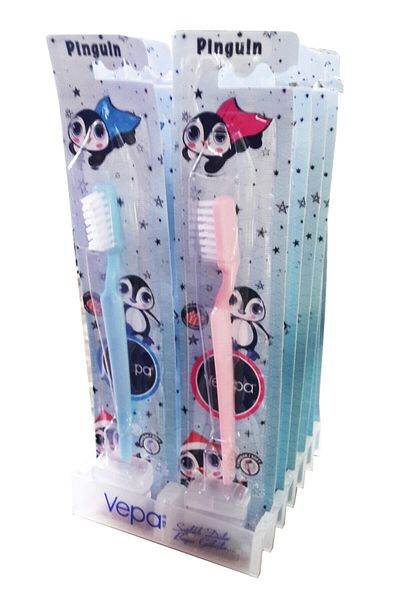 Vepa Action Pack of 12 Penguin Brush Soft Children's Toothbrush with Section Protection Head