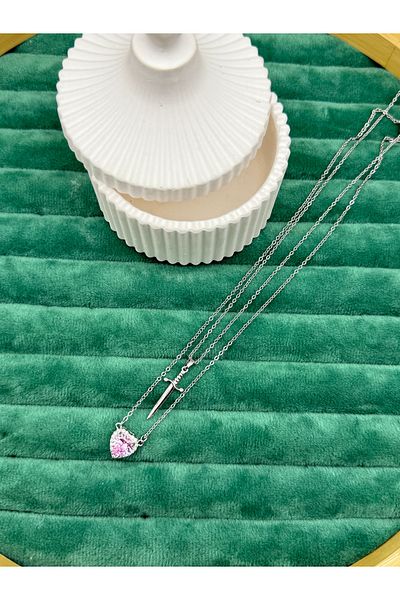 ilvesa shop Heart and Sword Zircon Stone Steel Lover Necklace