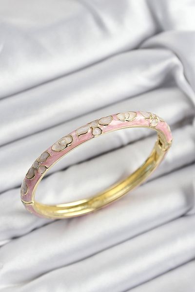SeyCey.co Mineli Brass Pink Flower Motif Gold Color Women's Handcuffs